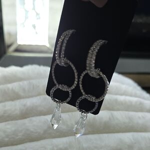 Source Unknown Silver Crystal Triple-Hoop Drop Earrings